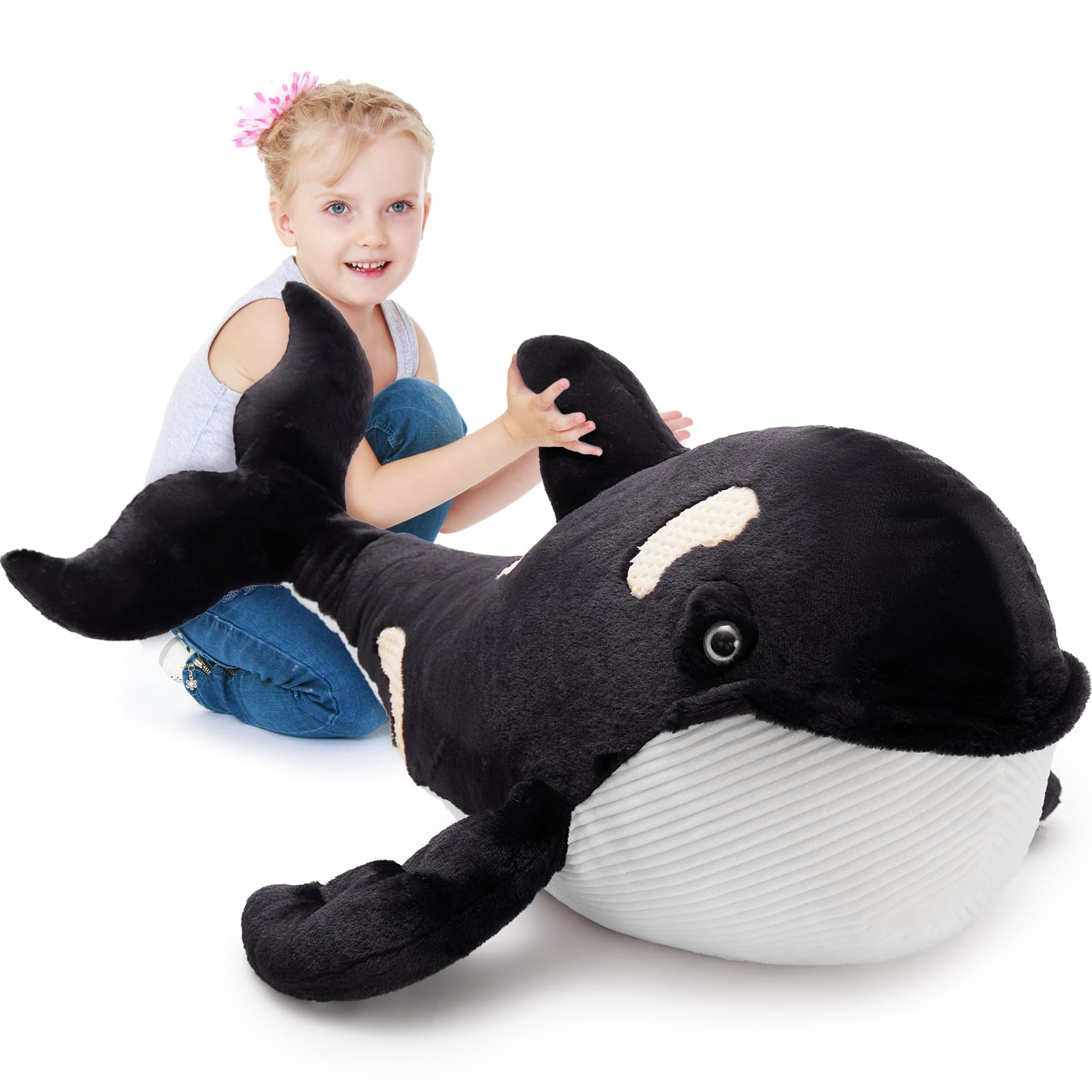 MorisMos 51Inch Orca Whale Plush Soft Orca Sea Animal Toys Realistic Killer Whale Stuffed Animal Plush Toy Gifts for Kids