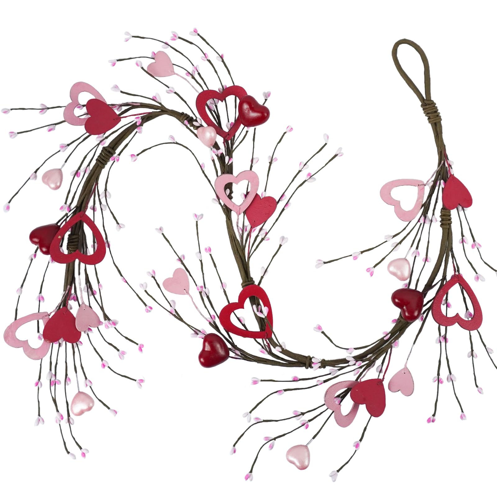 Künstliche Herzgirlande für Kaminsims, Tisch, Wand, Tür, Kranz, Heimdeko, 122 cm, Rot / Rosa