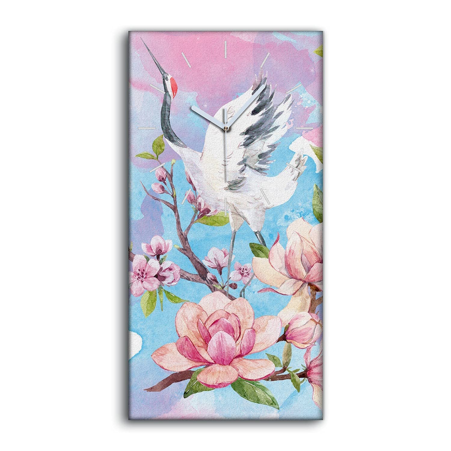 Horloge sur Toile Coloray 30x60cm avec aiguilles blanches et motif d'oiseau pour salon