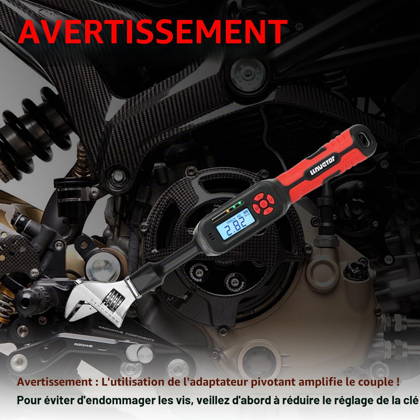 Ensemble de clés dynamométriques ajustables numériques, clé dynamométrique numérique de 3/8", large gamme 3-135 Nm, précision ± 2%, avec affichage LCD pour la réparation de voitures et de