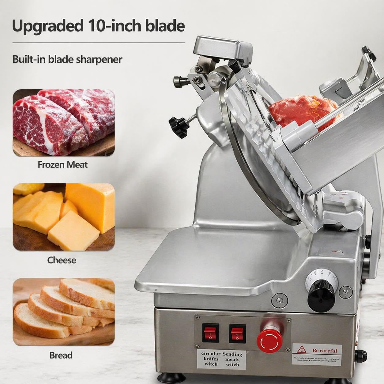 Heavy Duty Automatic Meat Slicer with 550W Pure Copper Motor & 10" Sharped Blade, 0-14mm Adjustable Precision Slicing, Aliminum Alloy Commercial Grade Electric Slicer for Large Volume Use