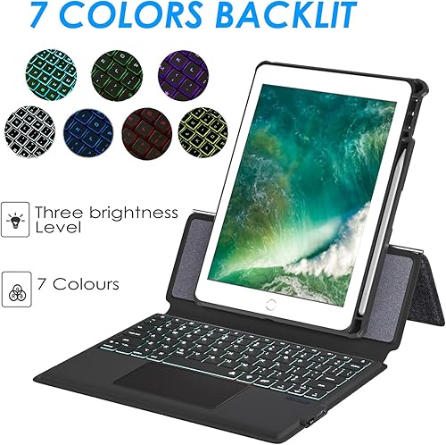 Miniatura 5 de eoso Funda con teclado para iPad 9.7 de 6 generación 2018  iPad 5 generación 2017  iPad Pro 9.7  iPad Air 2-7 con retroiluminación de color, panel