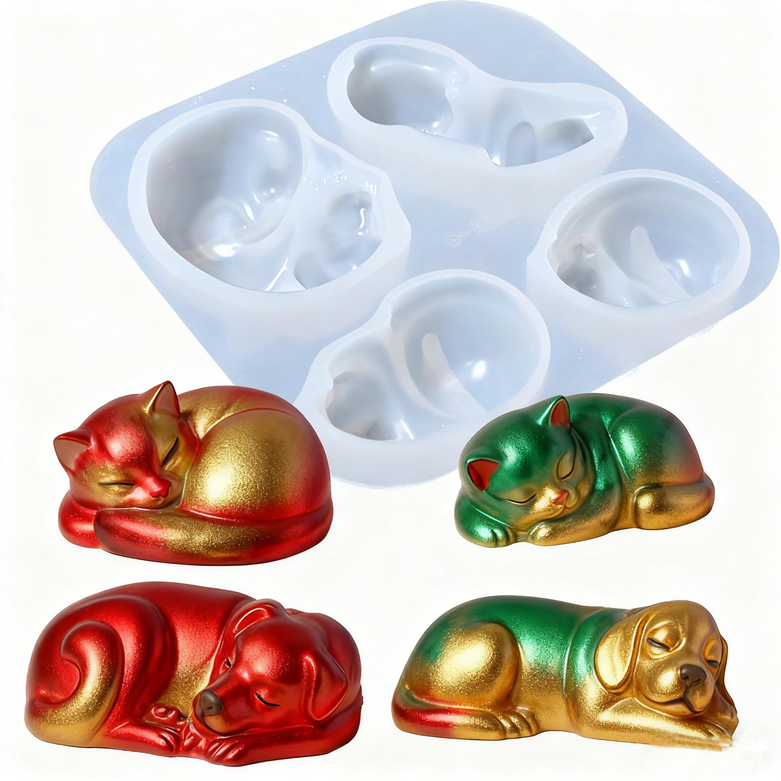 WYAHYQ Resin Molds Silicone Candle Molds for Candle Marking 3D Animal Dog Cat Soap Molds 4Slot Molds