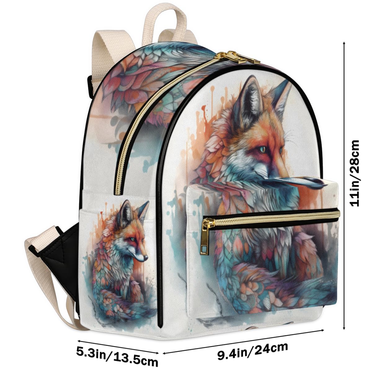 DOHOATU Abstract Foxes Mini Backpack Purse for Women Teen Girls, Cute Fox Leather Small Backpack Lightweight Casual Travel Daypacks Shoulder Bag for Fashion