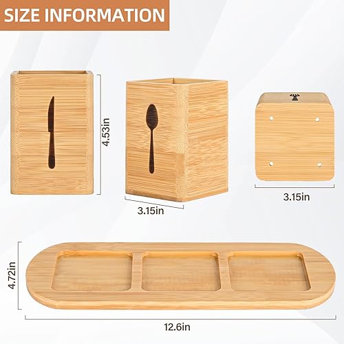 Miniatura 7 de GEHE Silverware Caddy for Countertop, Natural Bamboo Utensil Caddy for Parties, Utensil Holder with 3 Compartment, Silverware Organizer Storage