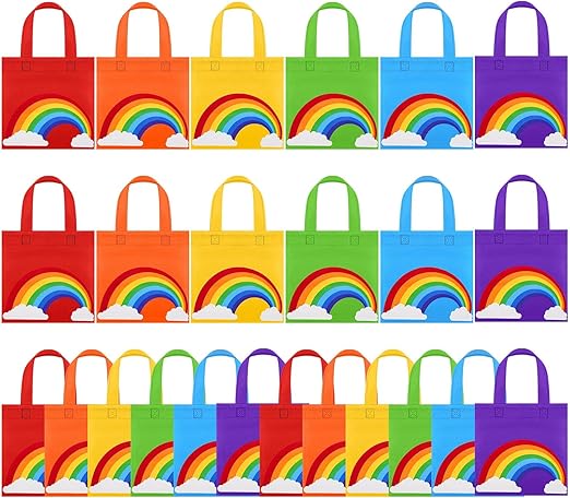 Aneco 24 Pieces Candy Non-Woven Bags Rainbow Party Favor Bags 8×8 Inch Trolls Goodie Bags 6 Colors Party Favor Gift Bags for Birthday Wedding