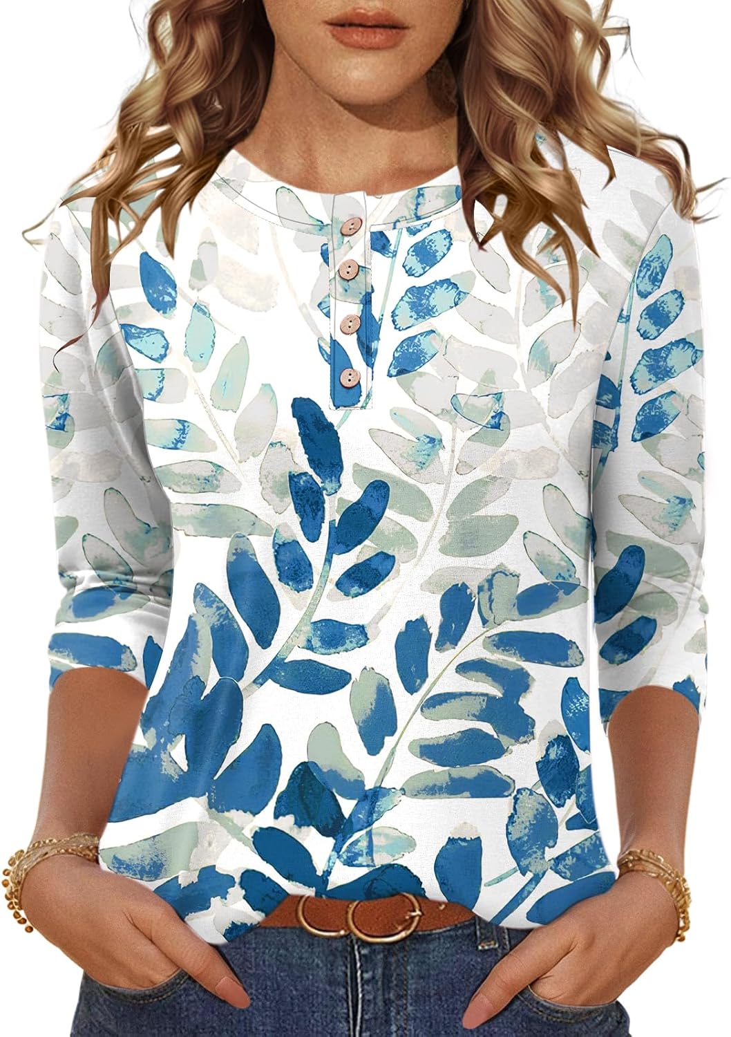 LOMON 3/4 Length Sleeve Womens Tops Dressy Casual Crewneck Pullover Tunics Summer Cute Blouses Fashion 2025 Tees Shirts - Image 2