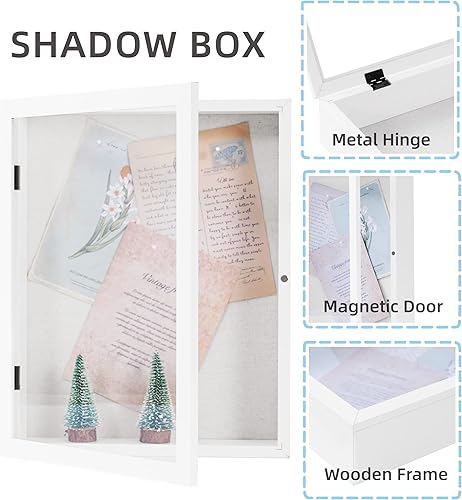 Miniatura 3 de Muzilife Marco de fotos de caja de sombra de 11 x 14 pulgadas, vitrina de madera profunda y vidrio de 2.16 pulgadas, caja de memoria lista para