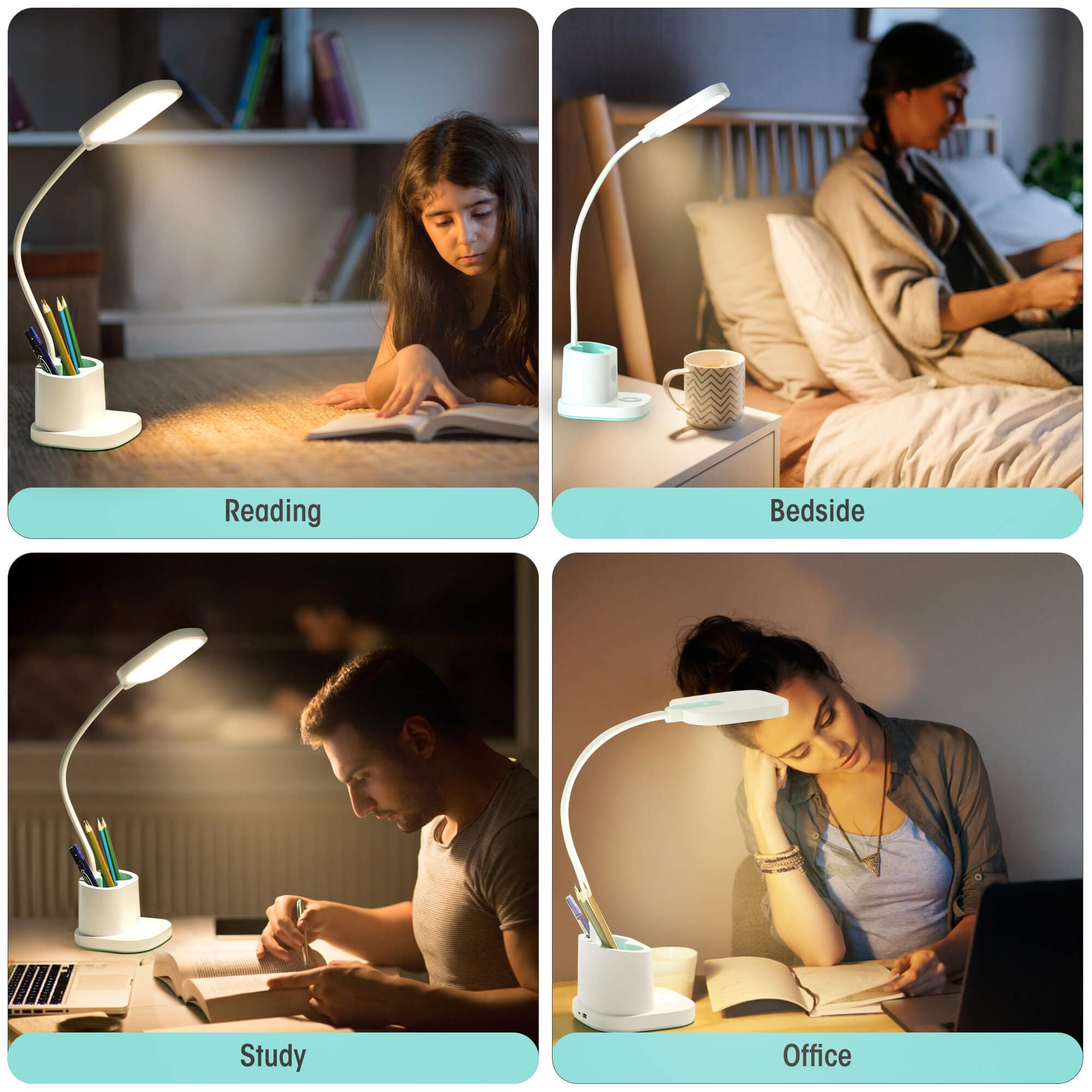 Lámparas de escritorio pequeñas para oficina en casa, lámpara de escritorio LED con puerto de carga USB, soporte para bolígrafo, funcionamiento de batería, luz de escritorio, dormitorio universitario,