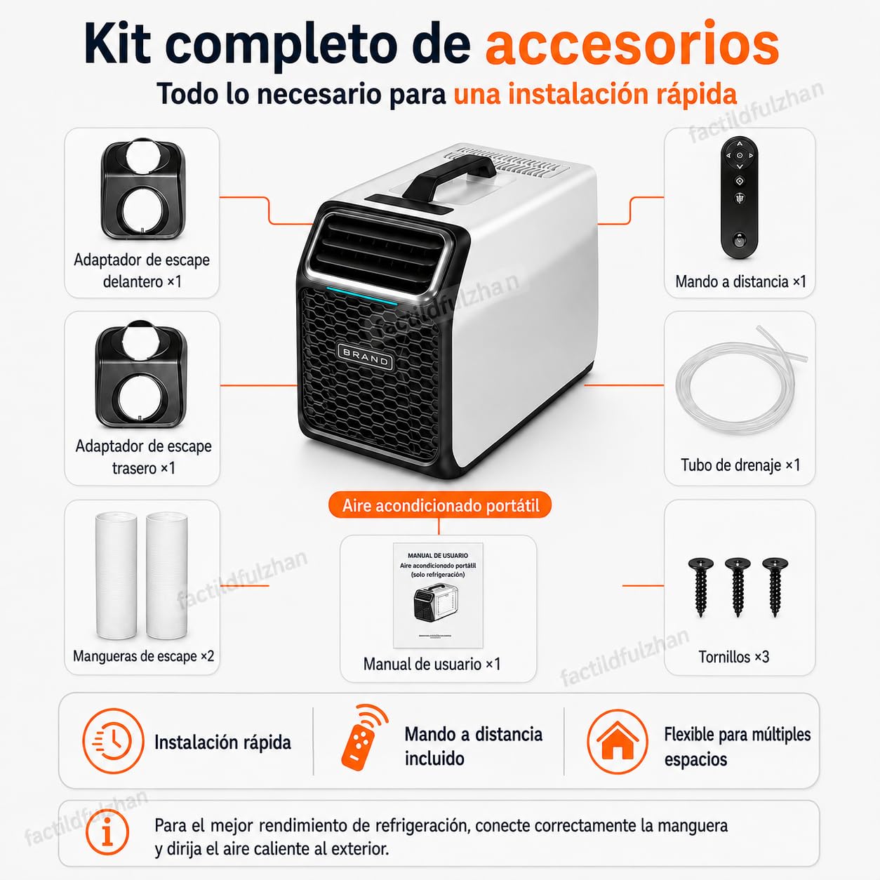 Aire acondicionado portátil 220V-240V 1400W 5000BTU Nuevo modelo Gray-220V | Refrigeración para 8-10 m² con deshumidificación, modo sueño, temporizador y pantalla LCD táctil para hogar y oficina.