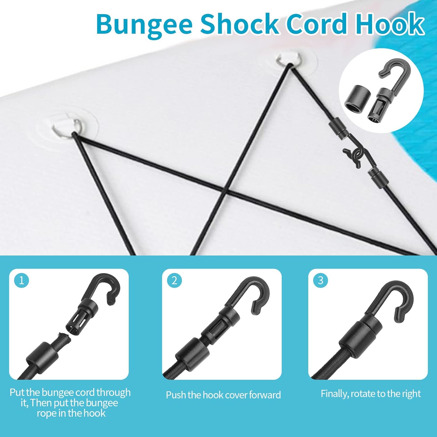 20 Pcs Bungee Shock Cord Hooks for 1/4 Inch Rope Terminal Ends - Tabbed S Open With Straight Hooks for Kayaks