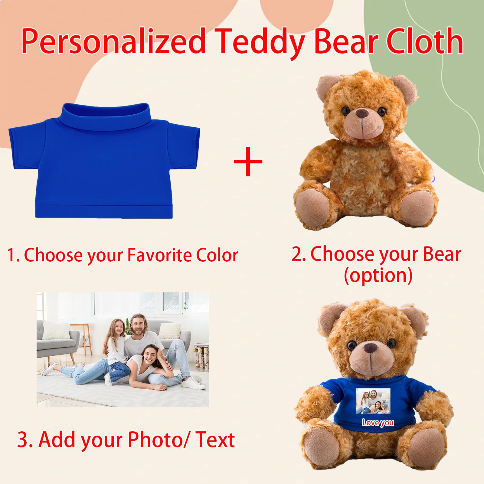 Vestiti Personalizzati per Oorsacchiotti con Nome del Foto, Abbigliamento Personalizzato Animali Peluche Adatto a Orsi di Peluche di 20-40 cm, Abbigliamento Personalizzato per Bambole
