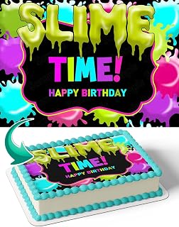 CAKECERY Slime Time Birthday Edible Cake Image Topper Birthday Cake Banner 1/4 Sheet
