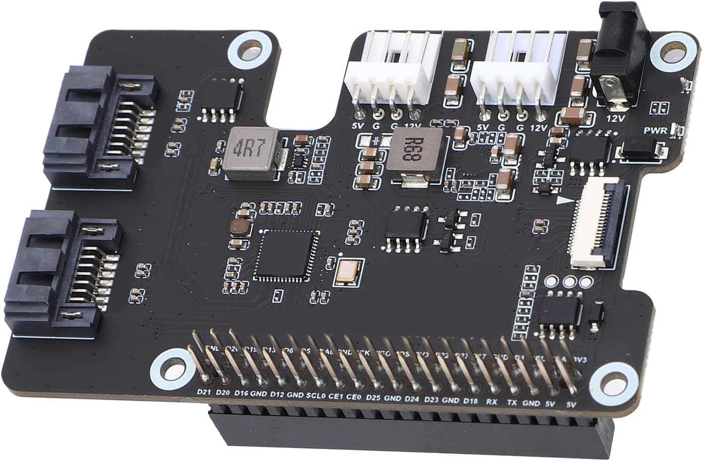 Dioche Serial ATA Adapter PCIe to 2 Serial ATA Adapter for Rasp Pi 5 – Dual 3.0 Ports with LED Indicators & EEPROM HAT + Expansion Card