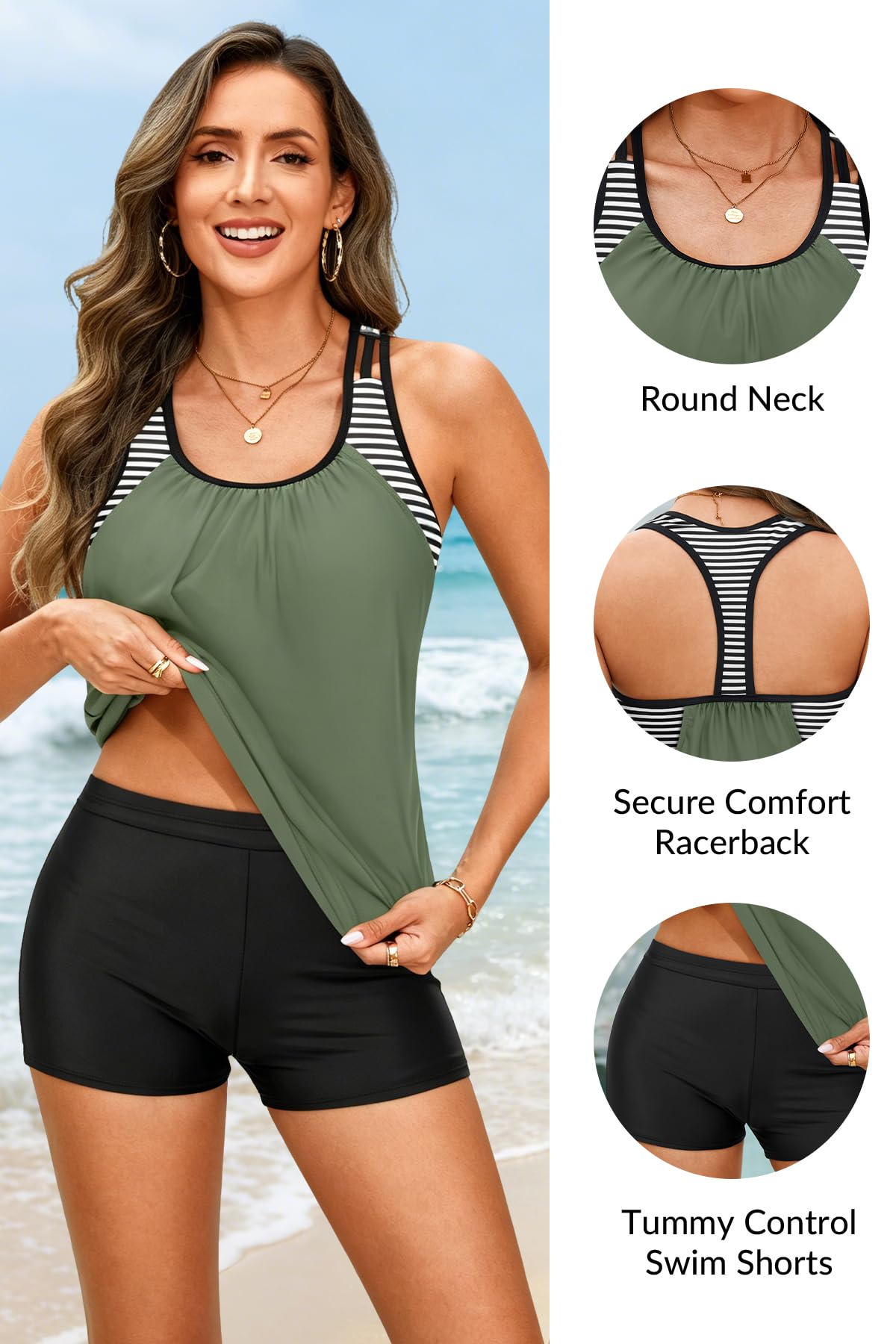Yonique Due Pezzi Tankini Costumi Da Bagno T-Back Blouson Top Da Bagno con Ragazzo Shorts Costumi Da Bagno Donna Costumi Da Bagno Sportivo