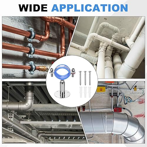 Miniatura 6 de HARFINGTON 2 Set Wall Mount Ceiling Mount Pipe Supports 304 Stainless Steel Adjustable Pipe Bracket Clamp with Screws for OD Pipe 1.9"-2" (48-51mm)