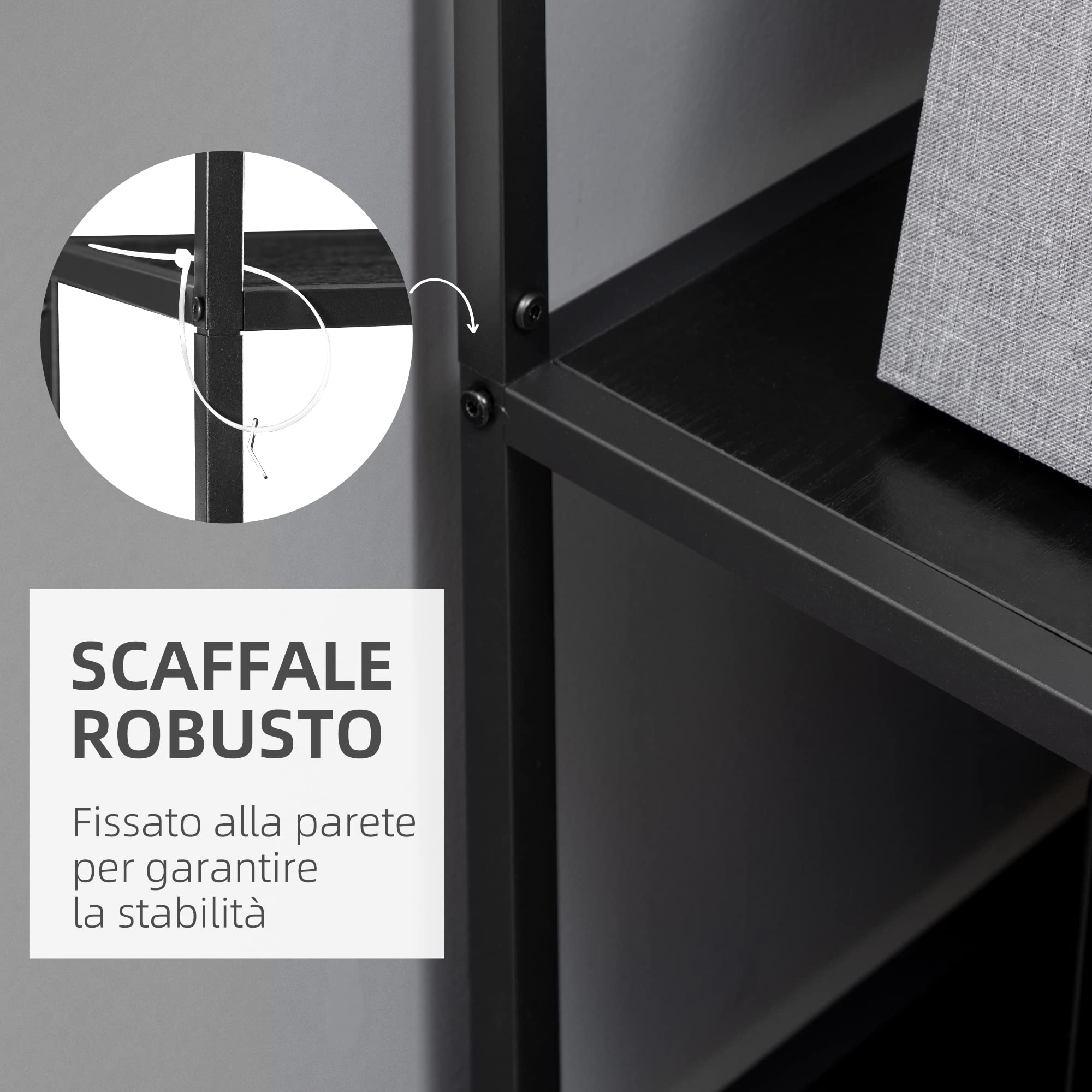 HOMCOM Libreria Scaffale a 7 Ripiani, Libreria Verticale Salvaspazio, Struttura in Acciaio, Scaffale Portaoggetti per Soggiorno Camera da Letto Ufficio Studio, Industriale, 83x34x180 cm, Nero