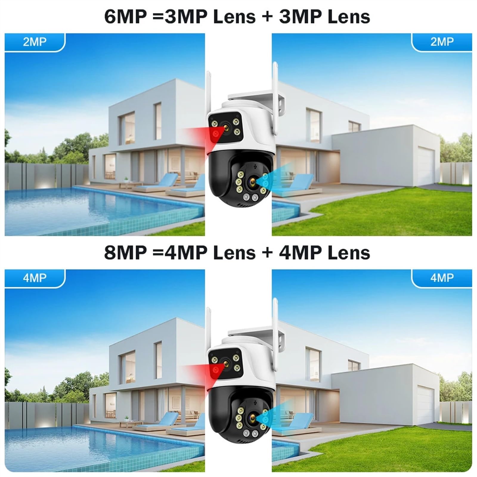 Telecamera Esterno Telecamera a doppio schermo Impermeabile Securiy Protectio 8MP 4K Video sorveglianza wireless for rilevamento umano esterno(6K 12MP NO Card)