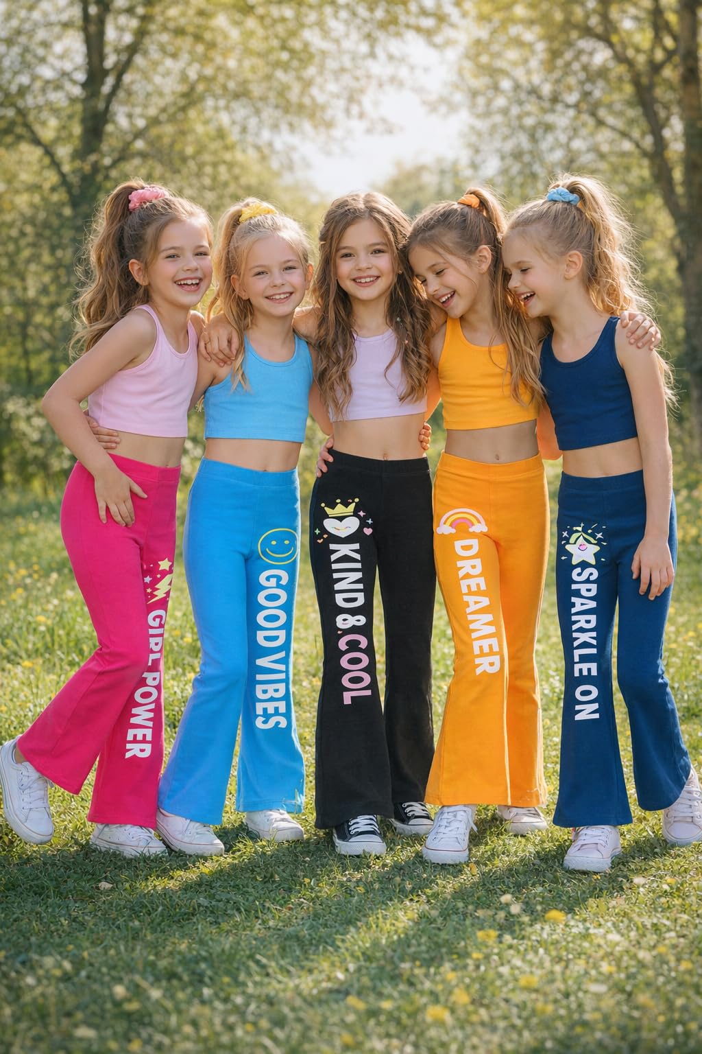 T2F Leggings svasati in cotone stampato da ragazza, confezione da 5, collant a lunghezza intera, morbidi e confortevoli, da indossare tutti i giorni per bambini