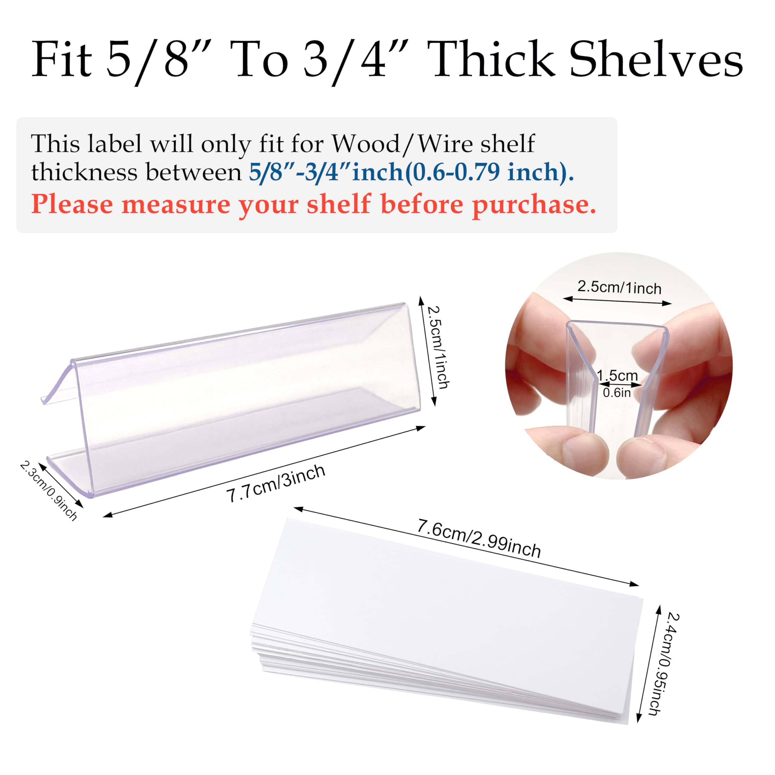 100 porta etichette in plastica per mensole, 7,6 cm di lunghezza x 2,5 cm di altezza, con clip su scaffali da 1,5 cm a 1,9 cm di spessore, porta biglietti trasparente con etichetta inclusa (lingua