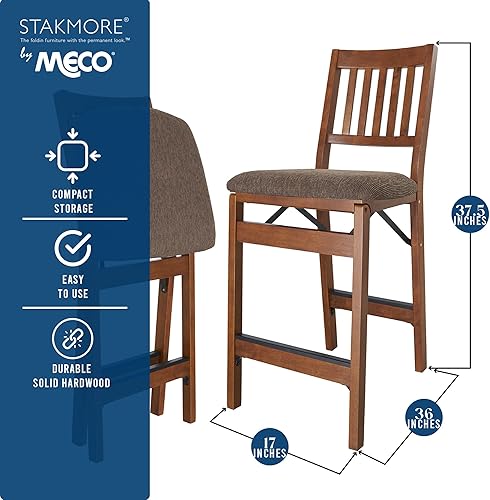 Miniatura 3 de MECO Stakmore - Juego de taburetes de mesa de comedor de madera maciza prémium con asiento tapizado acolchado de tela y mecanismo plegable de acero,