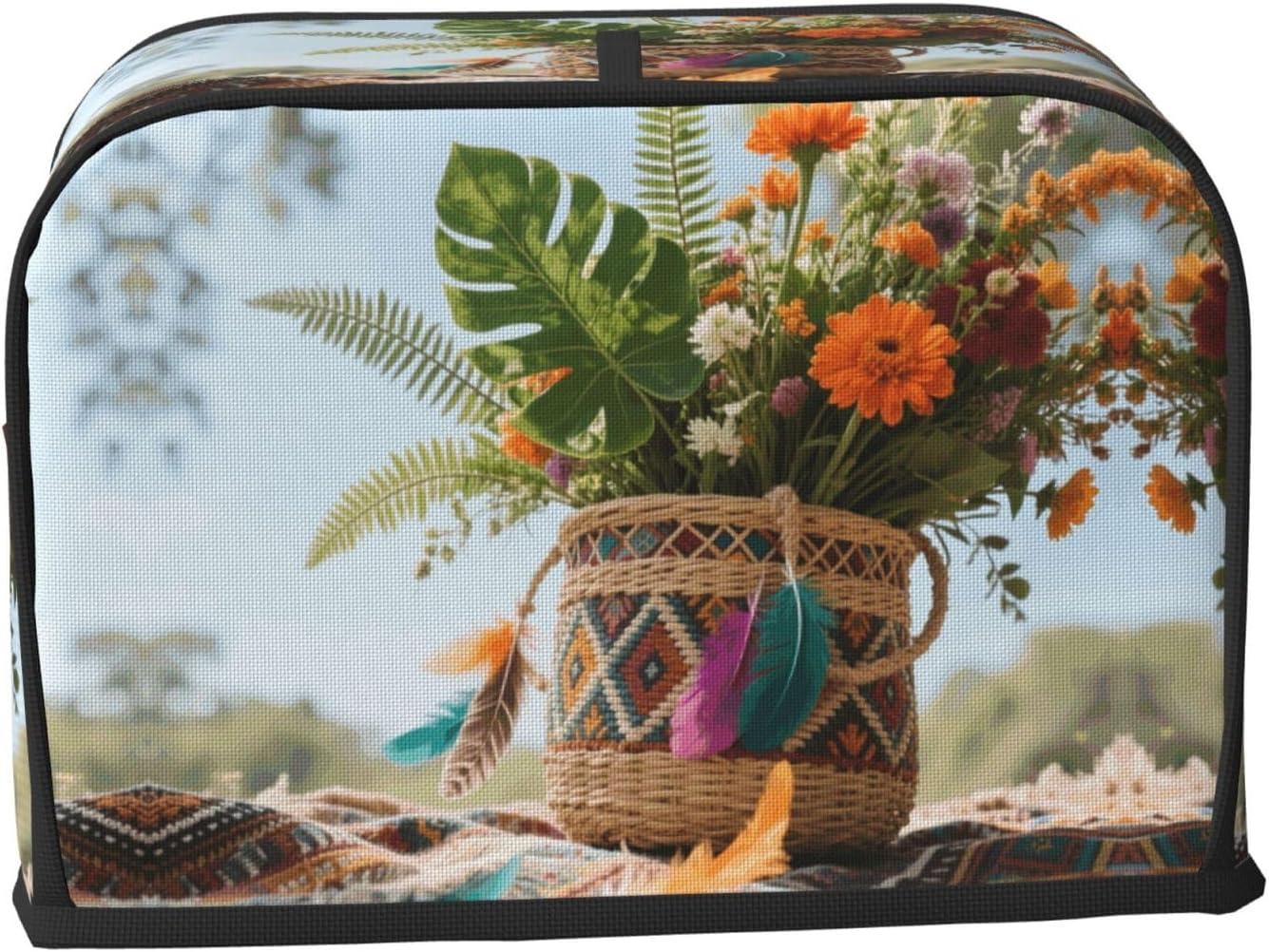 The flowers in the basket Toaster Cover 2 Slice, Waterproof Bread Machine Covers with Pockets Universal Size Kitchen Small Appliance Cover with Handle, Dust and Fingerprint Protection