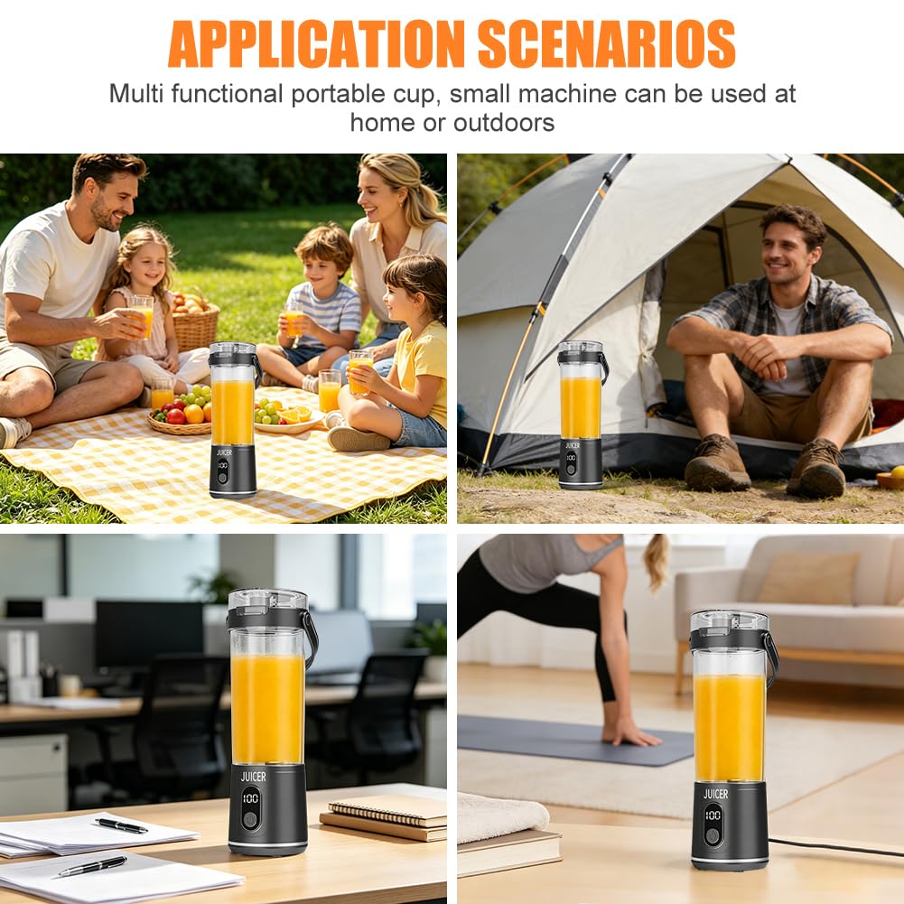 Frullatore portatile da asporto, bottiglia per succo fresco da 600ml, mini frullatore e frullatore per smoothie con 12 lame, senza fili e ricaricabile, frullatore portatile per frullati di frutta