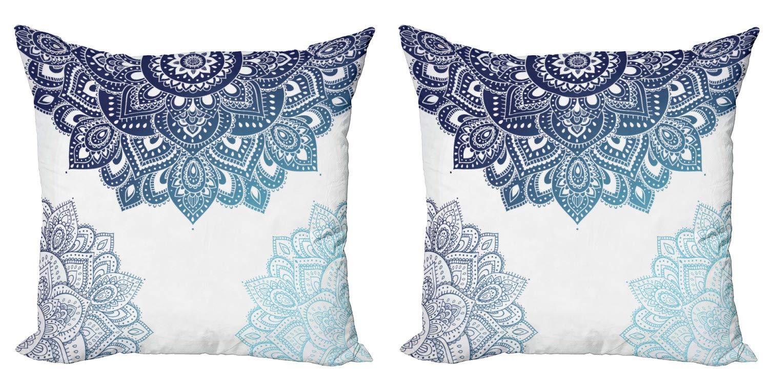 ABAKUHAUS Federe Cuscino 45x45 Cm Floreali - Set Da 2 Con Stampa Mandala, Morbida Microfibra, Multicolore - Solo Fodera - copertina