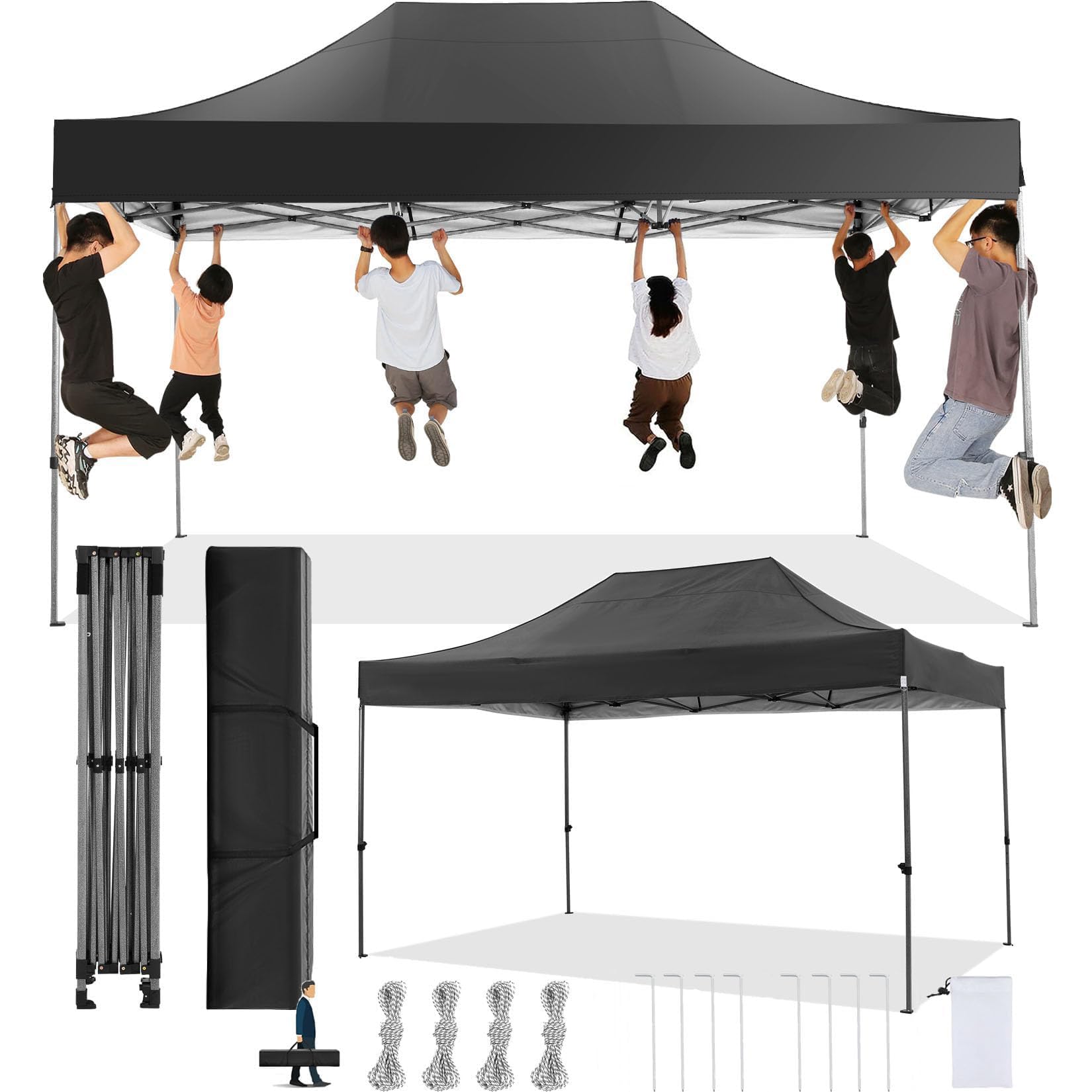 cobizi 10x15 pop up canopy without sidewall,heavy duty canopy upf 50+ all season wind waterproof commercial outdoor wedding party tents for parties gazebo with carry bag(10 x 15 ft black)