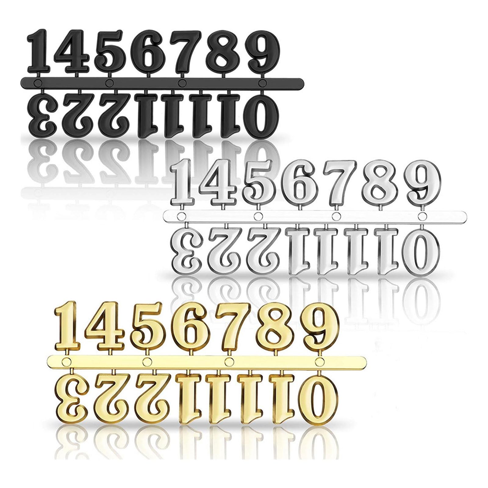 Osniyaw Gold Silver And Bla Customizable Clock Numbers Parts Set, Arabic And Roman Numerals, Metal Numerals Kits For Home Decorations, Clock Repair Accessories, Set With Roman Numerals