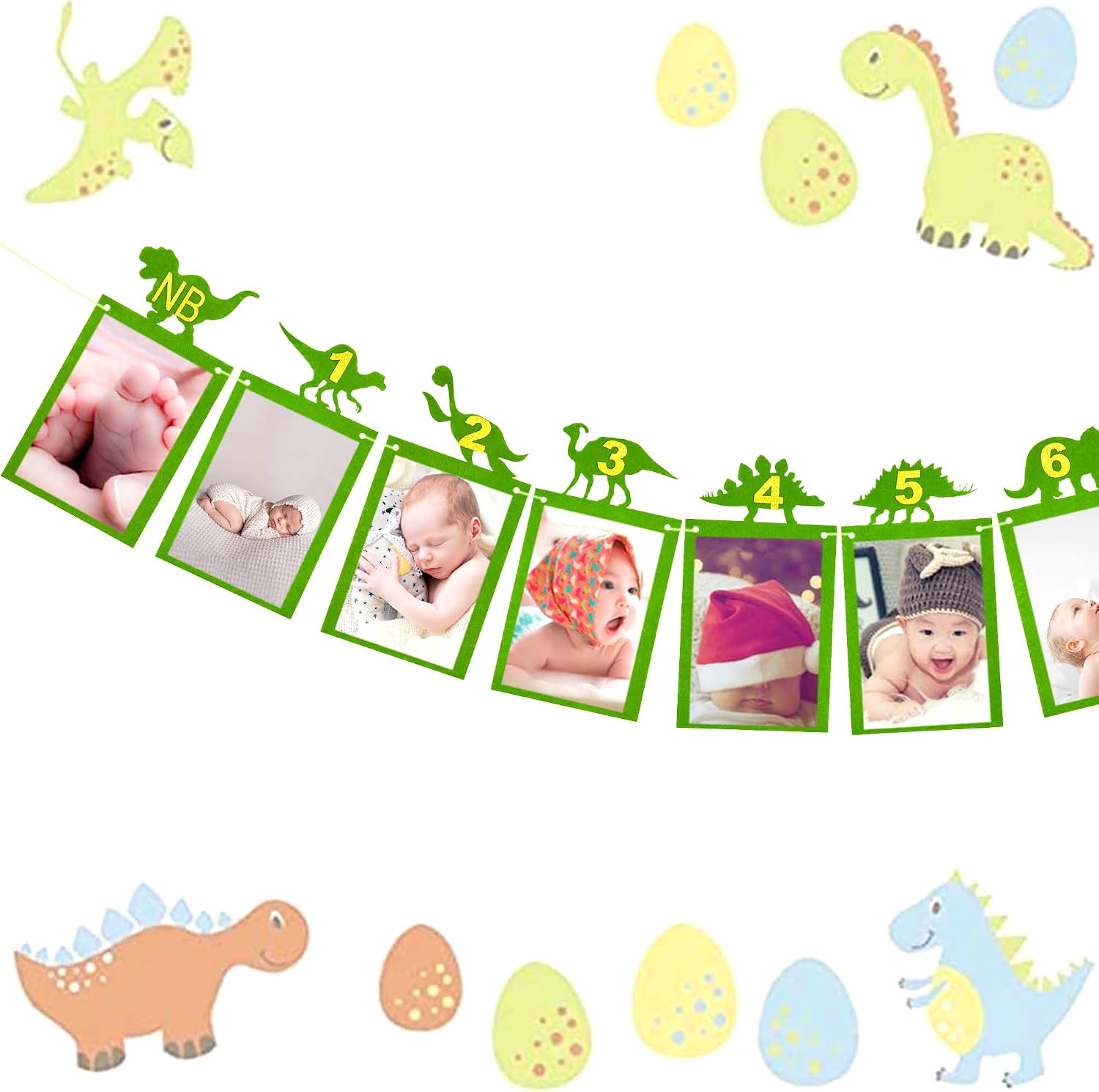 LaVenty Dinosaur Photo Banner Dinosaur 12 Month Banner Dinosaur Monthly Photo Banner Dinosaur First Birthday Banner Dinosaur Photo Banner for Birthday