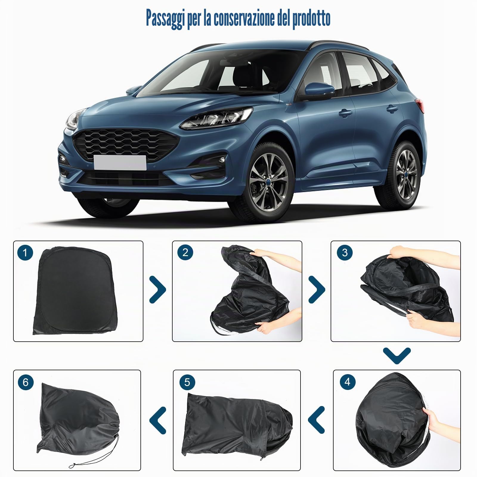 Copertura del Parabrezza Dell'auto Compatibile con Ford Kuga/Escape 2019-2025, Parasole per Parabrezza per Auto Interno Pieghevole, Protezione Antipolvere Riflettente UV