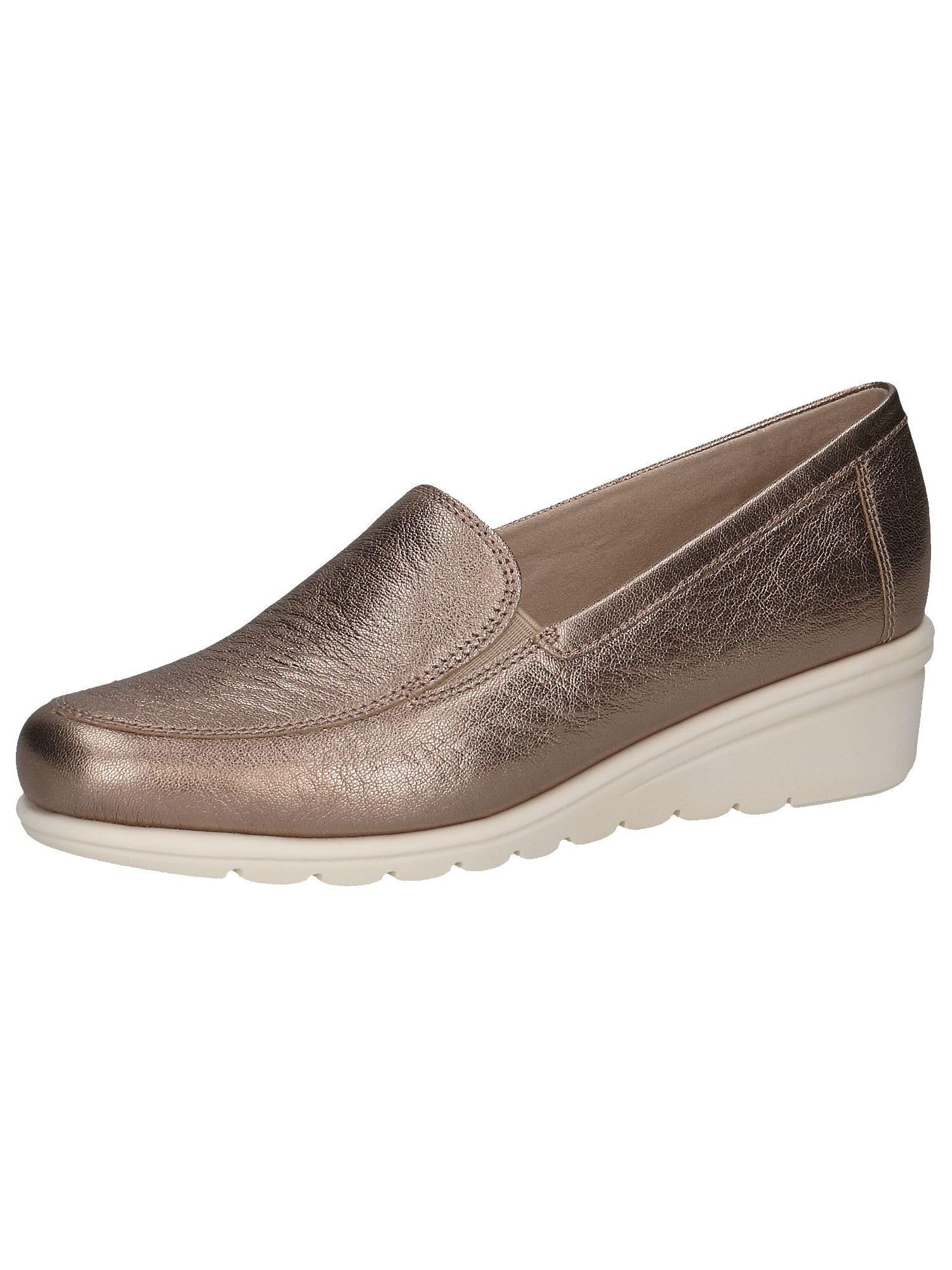 CAPRICE Women's Leather Loafers with Wedge Heel, Beige (Taupe Metallic), 6 UK