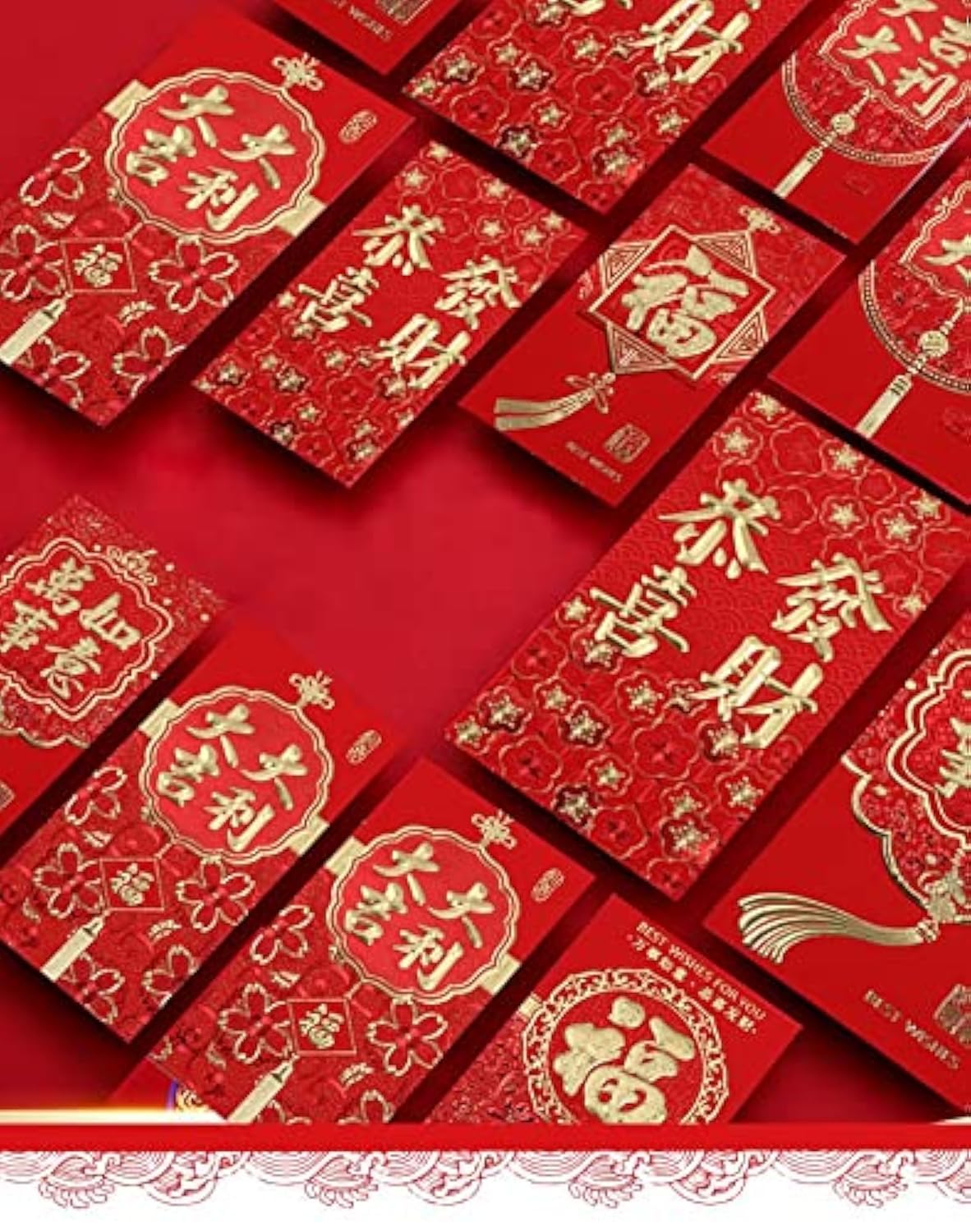 MICV 12PCS Chinese Red Envelop, Traditional Chinese Hong Bao Lucky Pocket for New Year Wedding