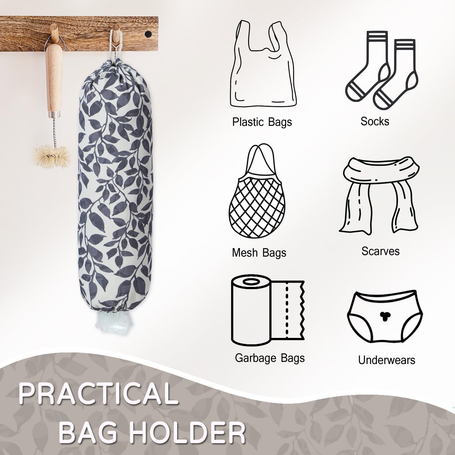 Soporte para bolsas de plástico, reutilizable, para bolsas de plástico, tienda de comestibles, organizador de bolsas de plástico de lona de flores, organizador de bolsas de plástico para