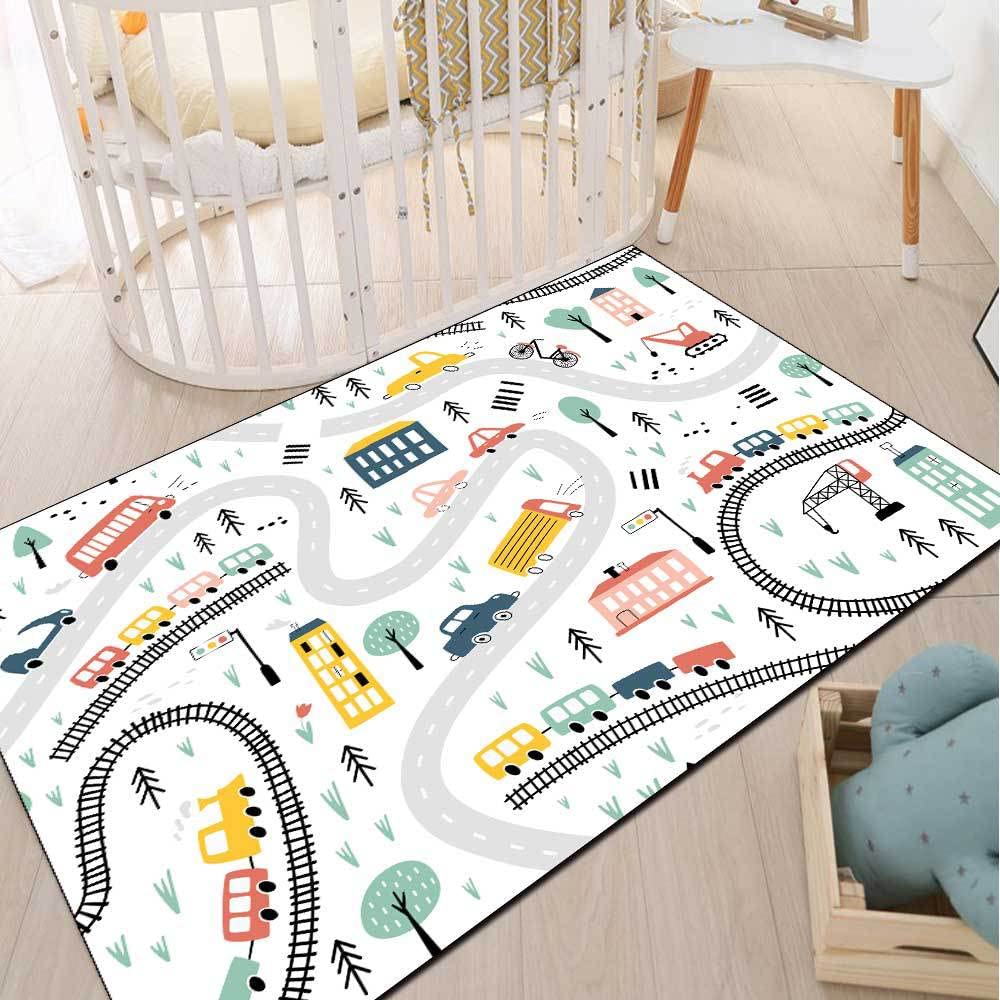 Tapis enfant lavable crème 180x180 cm à poils courts multicolore pour chambre