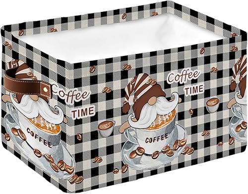 Miniatura 1 de Qumstemily Cesta de almacenamiento para organizar estantes, cajas de almacenamiento plegables con asa, gnomos, granos de café, blanco y negro, cesta