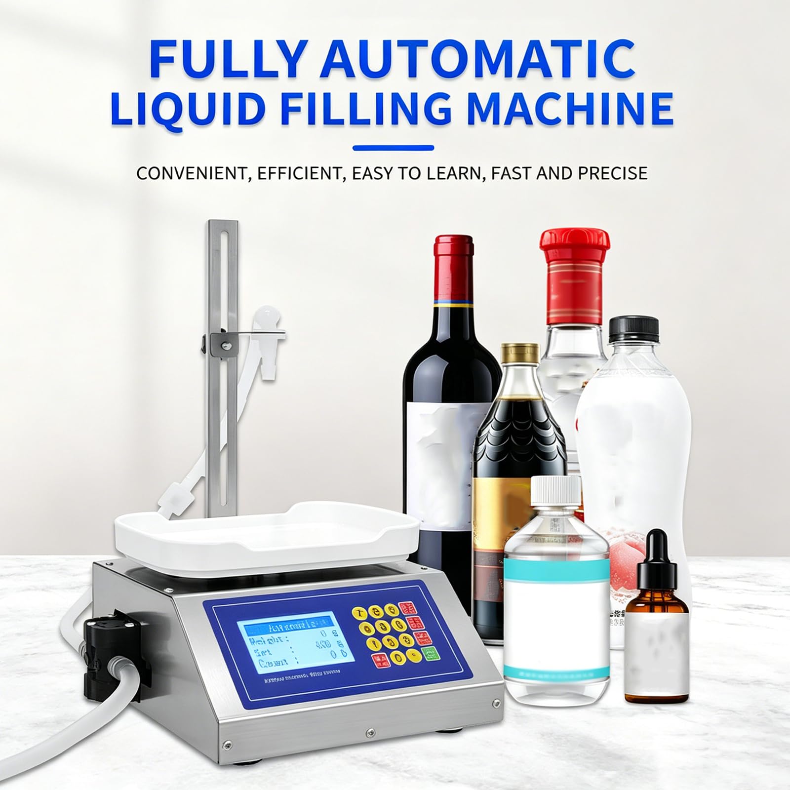 Máquina de llenado de líquidos, llenadora de botellas con bomba peristáltica con pantalla LCD, altura ajustable, sistema de pesaje para aceite, agua, jugo, capacidad de 8 g-3 kg