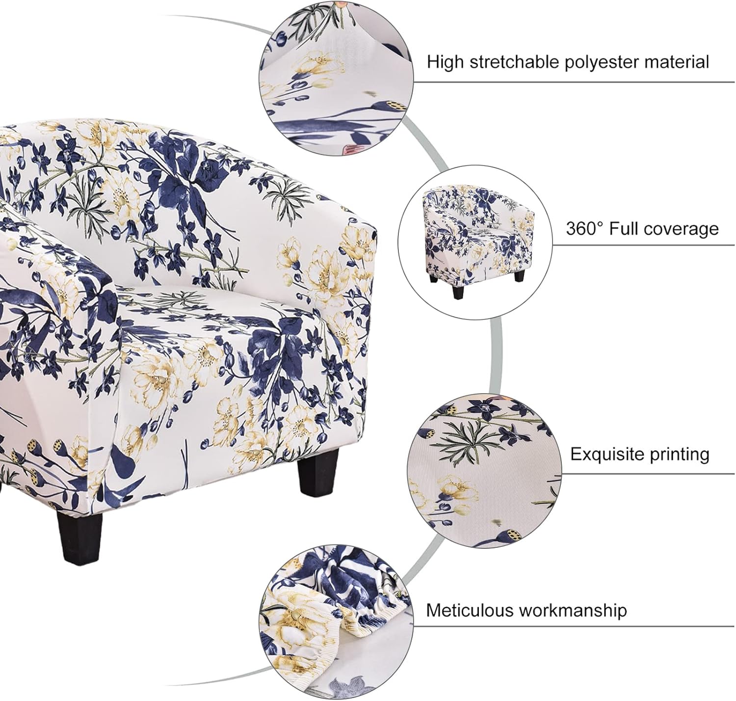 NILUOH Club Chair Slipcover Jacquard Tub Chair Cover Stretch Armchair Covers Sofa Cover Furniture Protector for Living Room (A51)