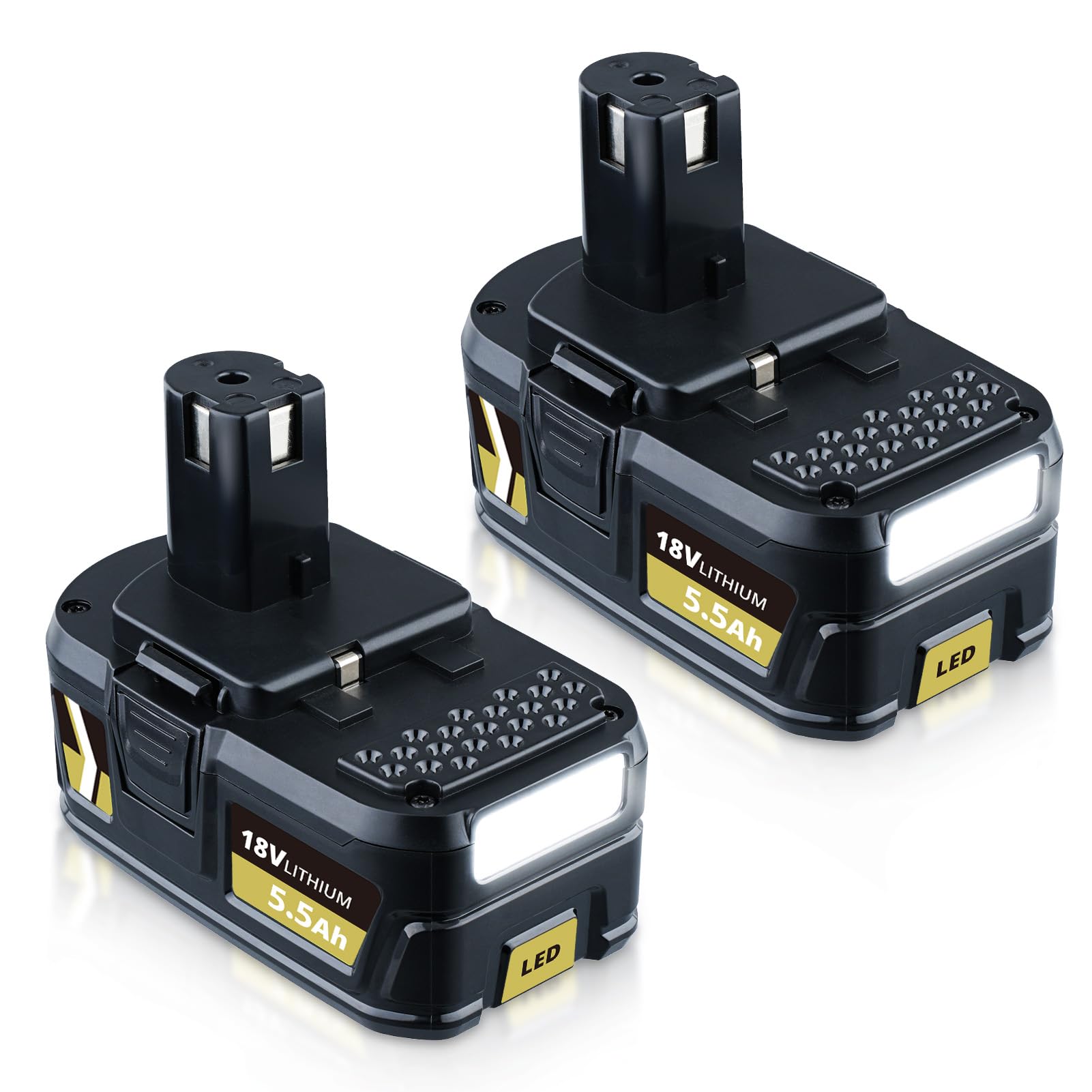 2 Pack 5.5Ah P108 Li-ion Replacement for Ryobi 18V Battery Compatible with Ryobi Battery P104 P105 P106 P107 P2000 P201 P203 P204 with LED Indicator