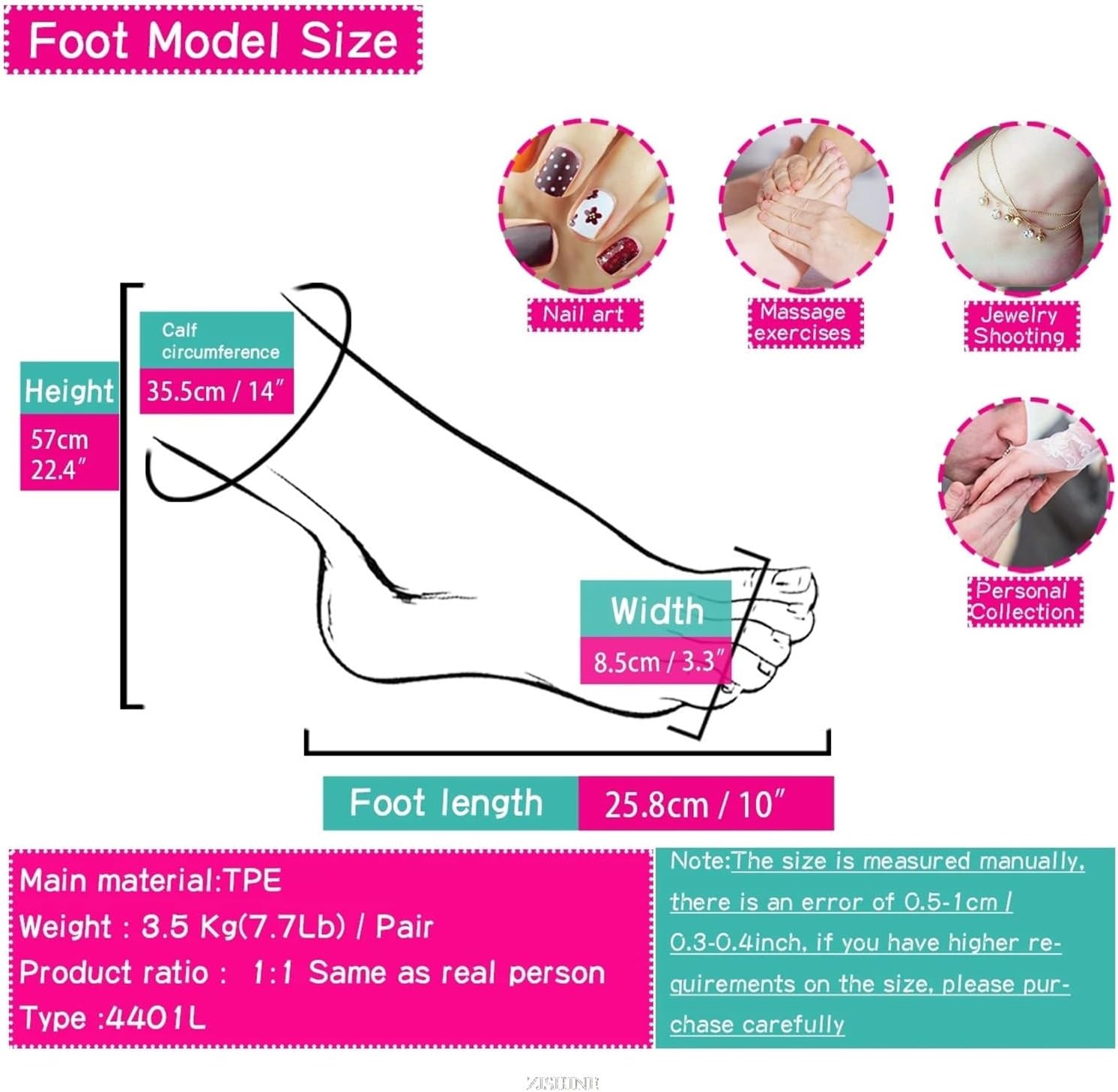 1:1 Fake Male Leg Foot Model for Manicure Practice Movie Props Art Sketch Medicine Stage Nail 4401L(Toes Positioning,Right Foot)