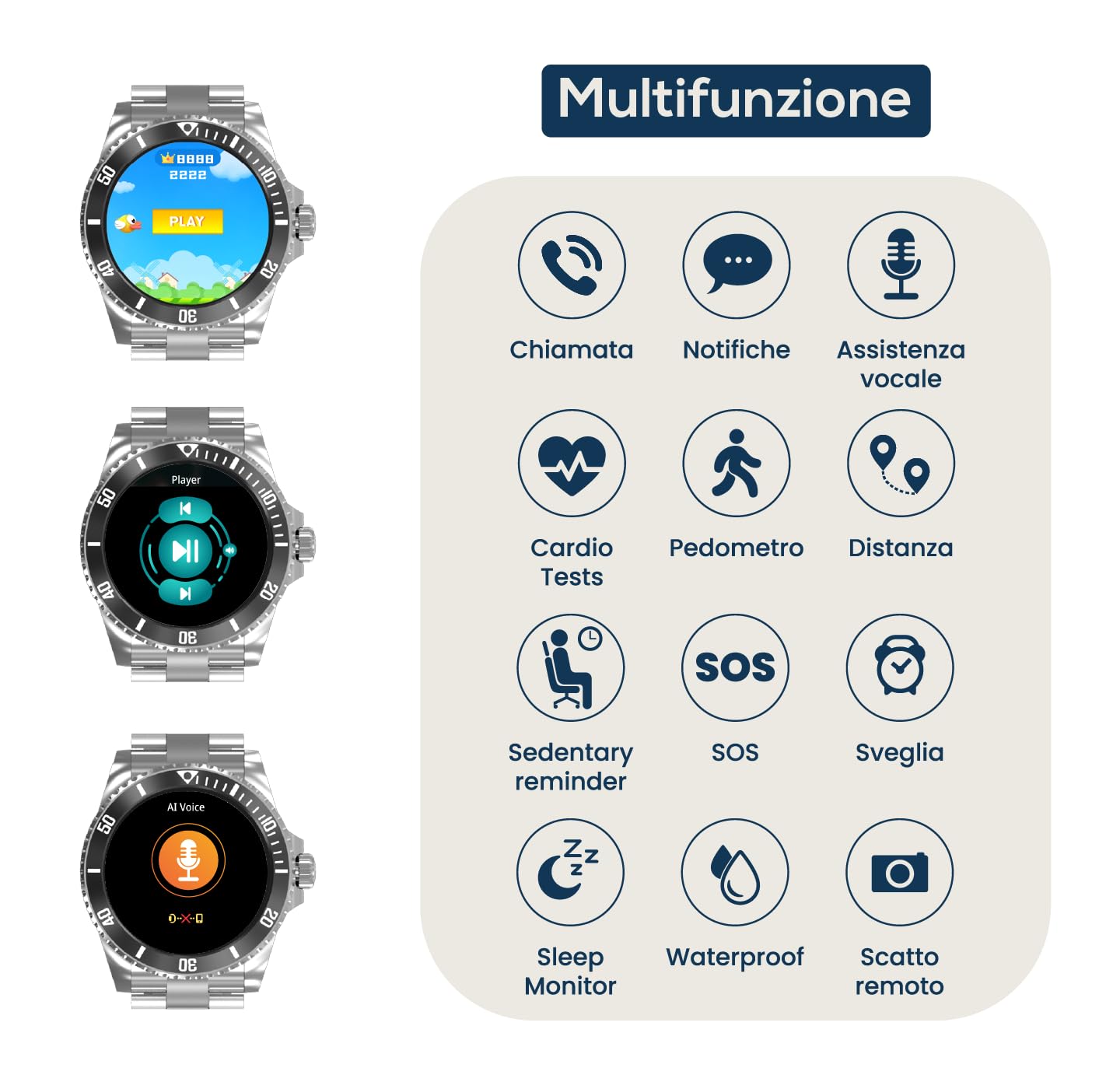 TECHMADE Smartwatch Niah Neptune, orologio digitale uomo – Cinturino in silicone nero Stile Sportivo, Display AMOLED, Monitoraggio Salute e Notifiche, chiamate, notifiche, funzione SOS,