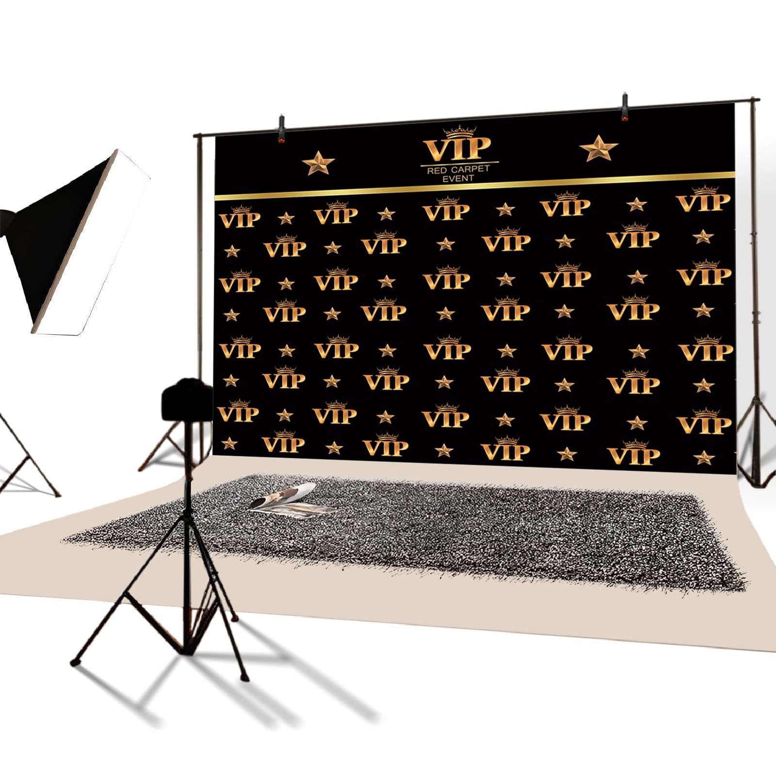YongFoto 3,5x2,5m Vinile fondali fotografici Sfondo VIP Red Carpet Event Crown Stars Foto nera Sfondo foto Studio Fotografico video Fondale foto Decorazione del Partito Accessori