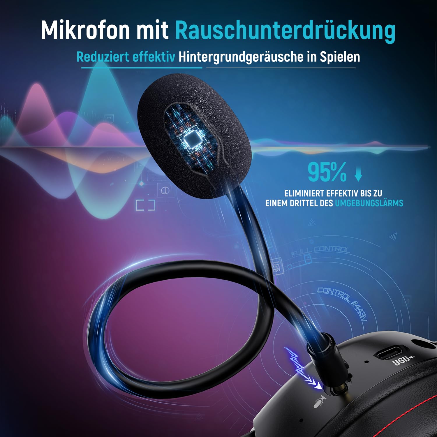 Ozeino 2.4GHz Wireless Gaming Headset for Pc, Ps4, Ps5, Mac, USB & Type-C Doble Puerto Auriculares Inalámbricos Auriculares con Micrófono con Cancelación de Ruido 25H Duración de la batería - Negro y