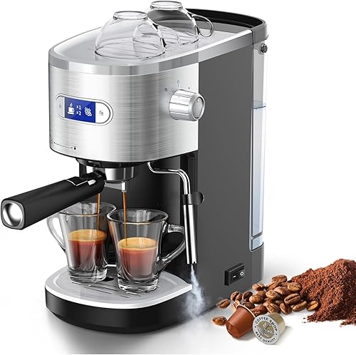 AGLUCKY Máquina de café expreso para el hogar, 20 barras de café espresso con espumador de leche, máquina de café con leche y capuchino con panel