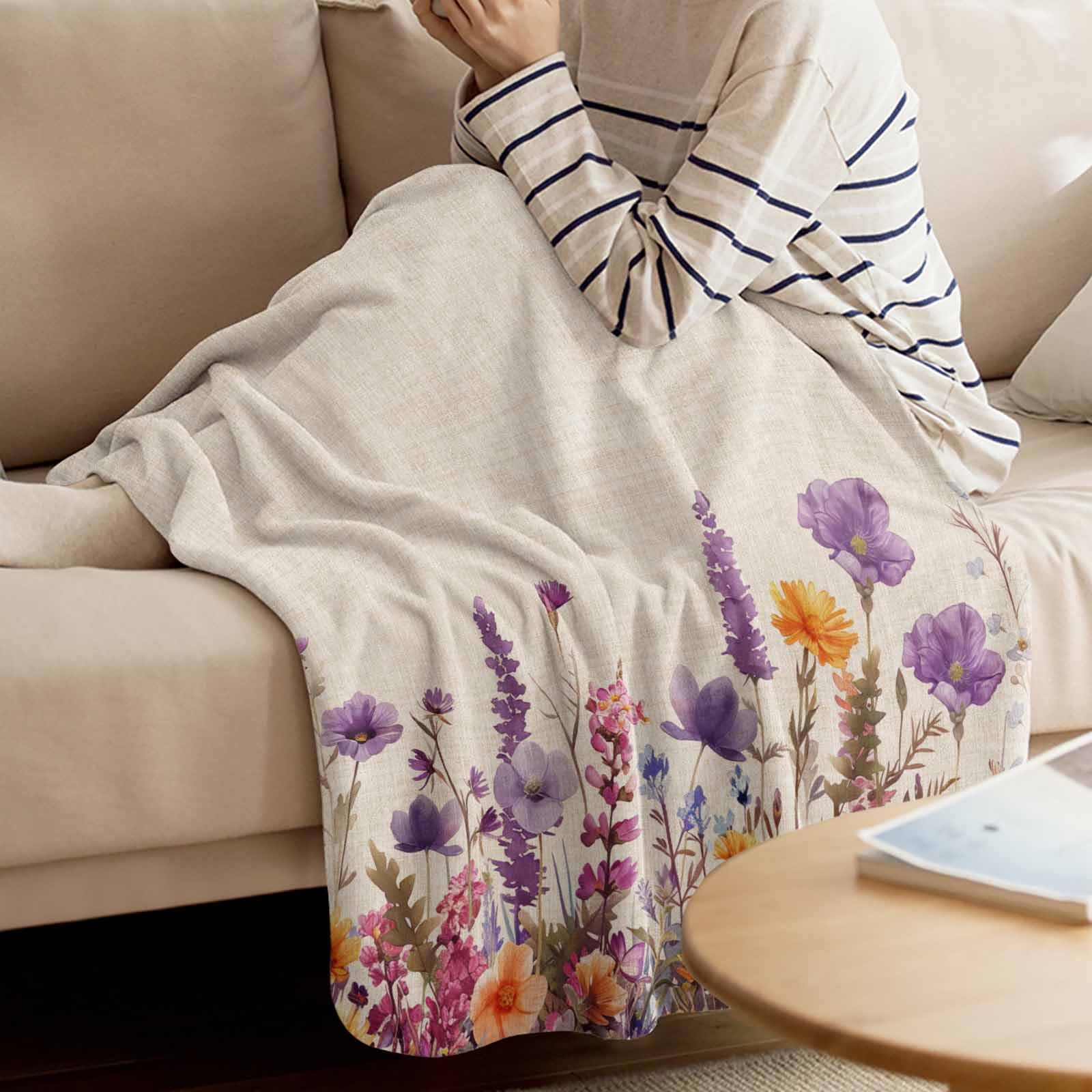 Amazon.com: Purple Flower Fleece Throw Blanket | Fuzzy, Soft, Warm