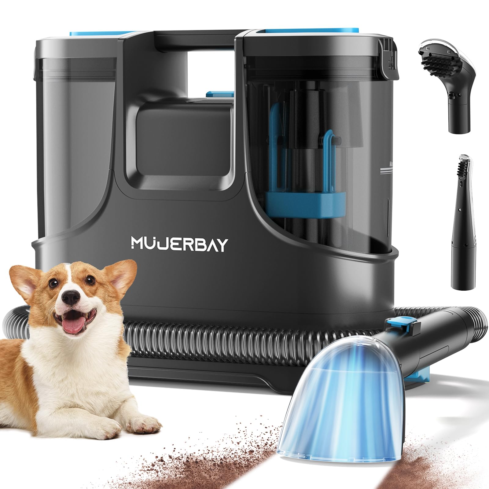 Upholstery Carpet Cleaner MUJERBAY 15Kpa Portable Spot and Stain Cleaner Shampooer Easy Move with Handle 1 5-inch Deep