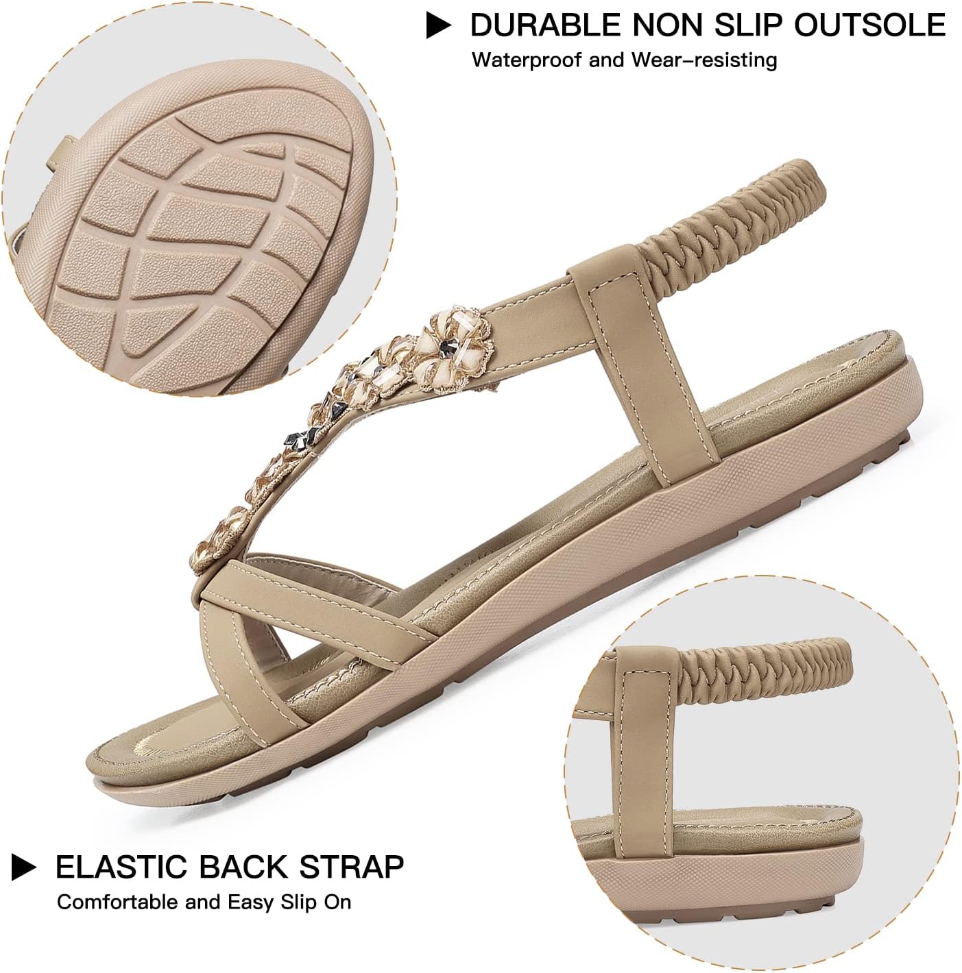 SHIBEVER Flat Sandals for Women Dressy: Summer Comfortable Ankle Strap Womens Sandal - Image 4