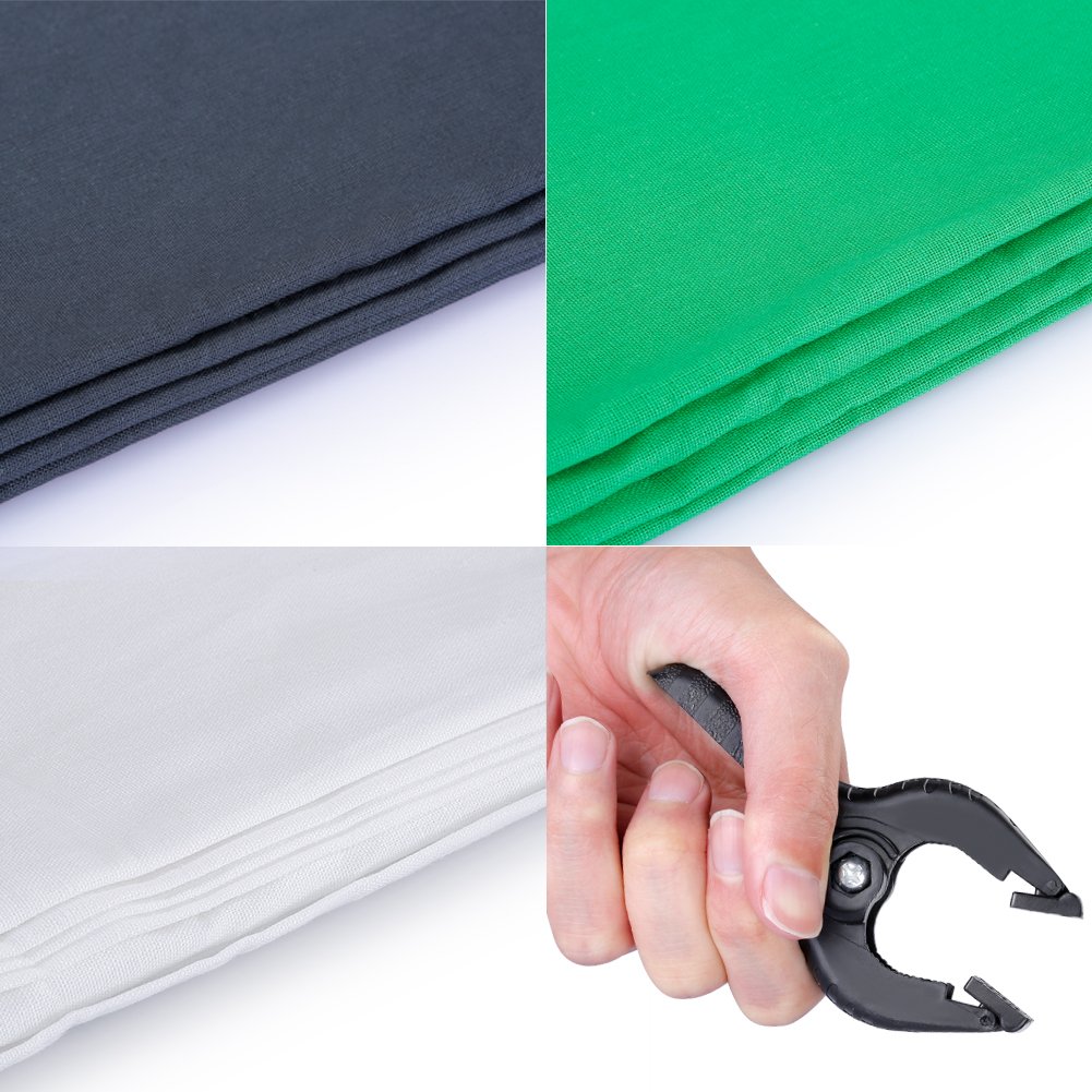 Neewer 2 x 2 metri Sistema di Supporto Decori con Sfondo di 1,8 x 2,8 metri (Bianco/Nero/Verde) e Morsetto di Fissaggio per Fotografia Ritratto Video Riprese