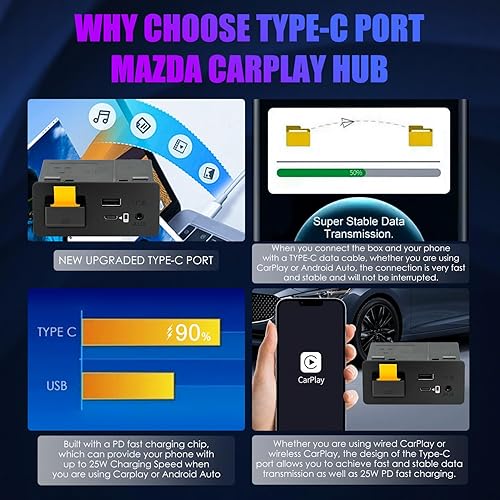 Miniatura 10 de Tipo C Mazda Wireless Apple CarPlay Kit de reequipamiento, TK78669U0C OEM USB HUB para Mazda 236CX3CX5CX8CX9MX5Miata 2014-2019 con sistema MZD